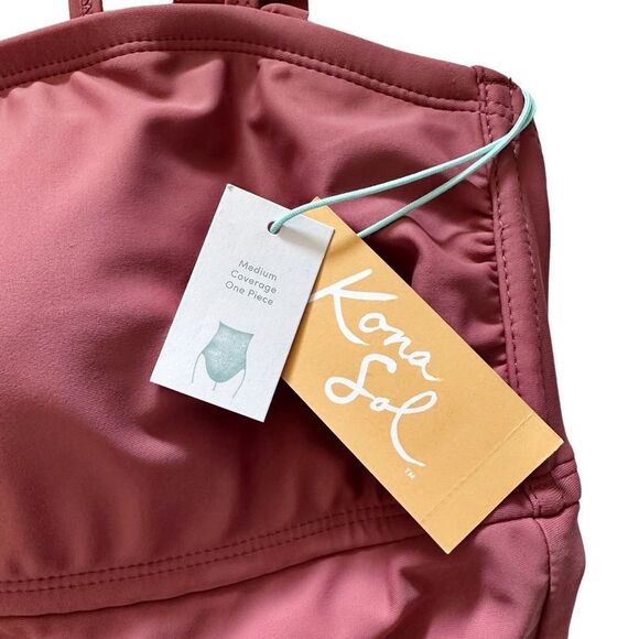 Kona Sol Square Neck Ruffle Shoulder Medium Coverage One Piece Swimsuit XL 16-18 - Picture 7 of 9